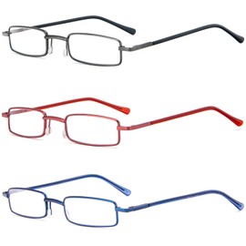 REAVEE 3 Pack Slim Pen Reading Glasses Small Tube Stylish Readers for Women Men Spring Hinged with Portable Clip Case, Grey Red Blue 2.5