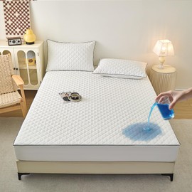 Twin Size Quilted Fitted Mattress Protector - Waterproof Mattress Cover with 17" Stretchable Deep Pockets - Elastic Edges, Machine Washable (1 Pcs Mattress Pad + 2 Pcs Pillowcases) (39"x75") (White)