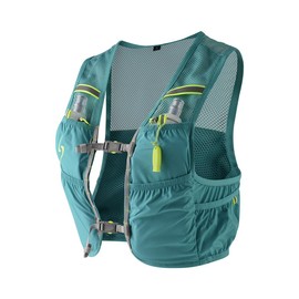 Life-Sport Gear Torrent Hydration Vest 2.5 Liters Capacity– Ultralight & Breathable – Adjustable - 7 Pockets – Reflective - Included 2 Soft Flasks (16oz/450ml) (Turquoise / NEON Green, Medium)