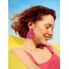 ATIMIGO Hot Pink Handmade Statement Raffia Earrings Cute Boho Rattan