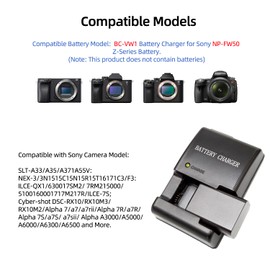 YUEFANSEN NP-FW50 Battery Charger Compatible with Sony ZV E10, Alpha A6500 A6400 A6300 A6000 A5100 A5000, A7S II, A7S, A7R II, A7R, A7 II, A7, RX10 II III IV Cameras