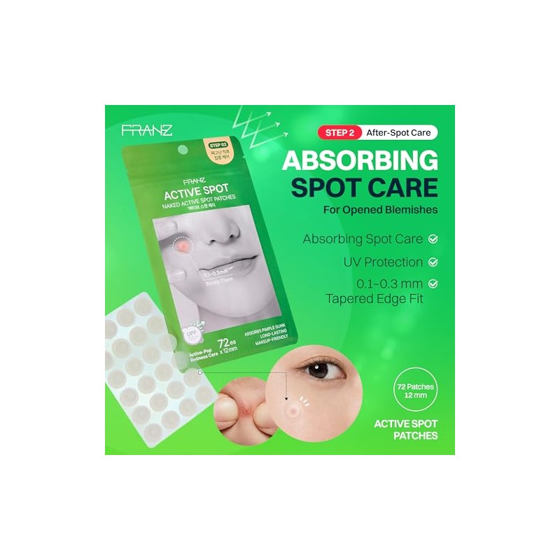 FRANZ Naked Active Spot Patches - Hydrocolloid Pimple Treatment
