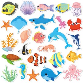 MARFOREVER 50 PCS Sea Animal Window Clings for Kids, Ocean Theme Window Thick Gel Clings Stickers Underwater Fish Shark Turtles Window Decals for Classroom Nursery Airplane Car Plane Decorations