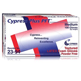 Cypress Plus PFT Disposable Latex Exam Glove Standard Cuff Length MEDIUM 23-94 100 per Box
