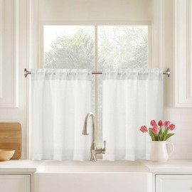 Ebesto Ivory Small Kitchen Curtains Tiers 24 Inch Length 2 Panels Set, Soft Thick Faux Linen Textured Cafe Tier, Light Filtering Short Curtains for Small Window, 2x30Wx24L Inches