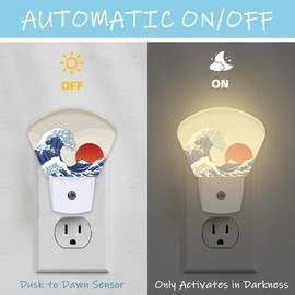AKKAVNIA Night Light Waves and Red Sun Plug-in LED Dusk-to-Dawn Sensor Soft Night Lamp,Suitable for Home Bedroom Bathroom Hallway Stairs
