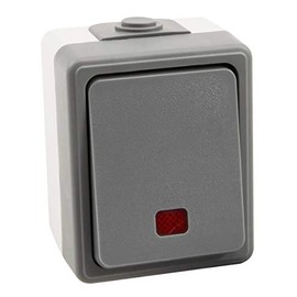 MC POWER SECURE Wet Room Orientation Switch IP44 Surface-Mounted Grey Switch with Indicator Light for Cellar and Outdoor Use