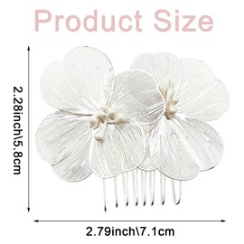 2 PACK Metal Flower Hair Combs, Flower Metal Hair Side Combs, Silver Hair Clip Headpiece Hair Combs, Women's Decorative Petal-Shape Silhouette Flower Hair Clips, for Bride, Party, Prom