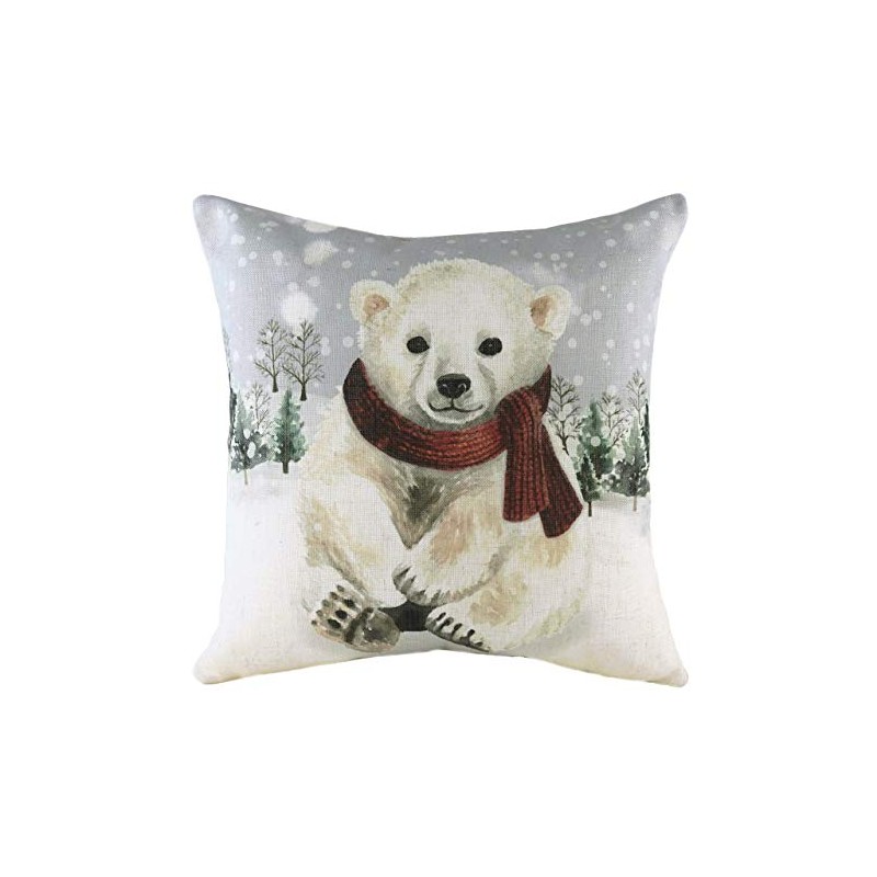 Evans Lichfield Snowy Polar Bear with Scarf Cushion Cover, Multi,