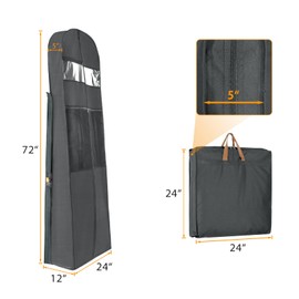 Zilink 72" Wedding Dress Garment Bag Dress Bags for Gowns Bridal Garment Bag for Dresses Long with 12”Gusseted and Accessory Pockets for Wedding Dress, Puffy Gowns [Upgraded Version], Grey