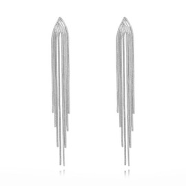 Long Silver Earrings for Women Dangling Silver Tassel Earrings Silver Long Metal Chain Tassel Dangle Earrings Silver Fringe Earrings Geometric Earrings Bridesmaid Jewelry