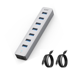 Multi Ports USB3.0 HUB,Extra Power Supply Port,3.3FT(1M) Long Data Cable and 3.3FT(1M) Long Power Cable,Aluminum 5Gbps High Speed USB Splitter,Multi Port Extender Hub for PC, Laptop, Mac,etc (HA-7U)
