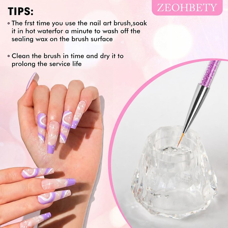 ZEOHBETY Nail Art Brushes, 5Pcs Nail Art Liner Brushes, Dotting