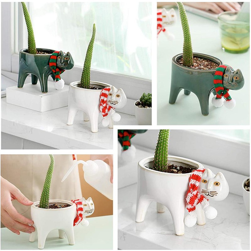 Succulent Planter with Drainage Cat Ceramic Garden Pot Cactus Planter