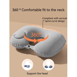 Wqiansc Inflatable Travel Pillow Durable Neck Pillow For Travel Neck Support Pillow Travel Pillow For Airplane (Gray Press inflation)