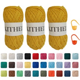 KITHED Cotton Yarn，10.5oz，526yard，3 Pack ，Soft Yarn for Crocheting and Knitting (42 Ginger Yellow)