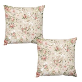 AuiMzoo Lovely Rose Pillowcase Set of 2, Vintage Red and White Roses Delicate Pattern 12x12 Inch Decorative Pillowcases for Bedroom Living Room Sofa.