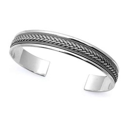 Treasure Bay Mens, Womens Solid 925 Sterling Silver Bangle Bracelet Braided Detailing
