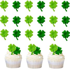 Paquete de 20 adornos para magdalenas, de resina verde, para tartas, cuatro hojas, para el día de San Patricio, fiesta, cumpleaños, decoración de pasteles