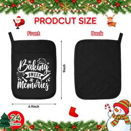 24 Pieces Christmas Pot Holders with Pocket Xmas Pocket Pot Holder for Kitchen Cotton Heat Resistant Potholder Set Hot Pads Oven Mitts Cookie Bag for Kitchen Baking Cooking