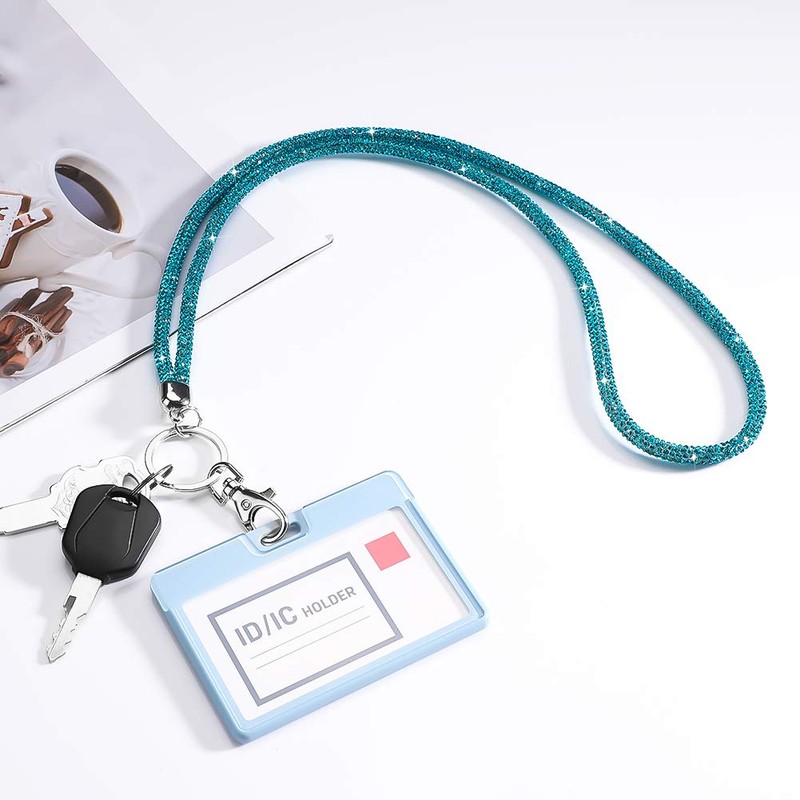 Soleebee Card Holder Lanyard Bling Rhinestone Lanyard with Key Ring