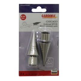 GARDINIA Endknöpfe für Gardinenstangen, 2 x Endstück Spitze, Serie Chicago, Metall, Edelstahl-Optik, Durchmesser 20 mm