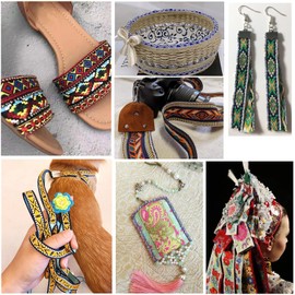 PH PandaHall 7 Yards Jacquard Ribbon Trim 2 Inch Boho Embroidered Woven Lace Ribbon Fabric Vintage Flowers Straps Fabric Bias Tape for Bohemian Persian Clothes Bag Holiday Christmas Decor Gift Wrap