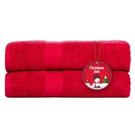 Ample Decor Hand Towel Set of 2, 46 CM X 72 CM 600 GSM 100% Cotton, Quick Drying Super Absorbent, For Hotel, Spa, Bathroom, Gym - Christmas Red