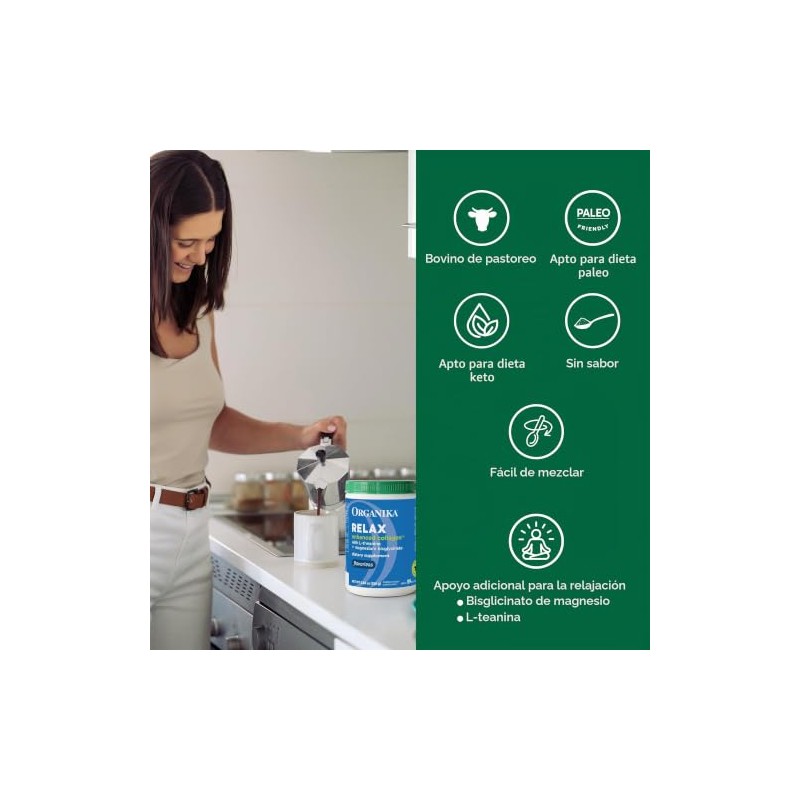 Organika Colágeno Hidrolizado con Bisglicinato de Magnesio y Teanina 250