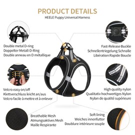 HEELE Dog Harness Small Dog Puppies Step-in Harness Soft Mesh Anti-Escape, Reflective Loop Harness Lightweight Comfortable for Training Walking Running, Black, L