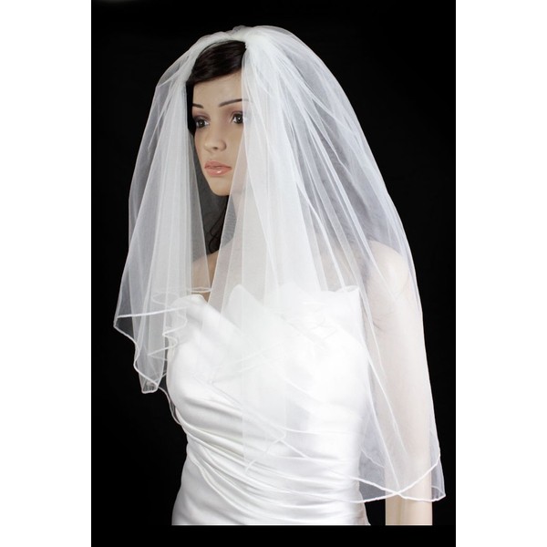 Bridal Wedding Plain Veil White 2 Tiers Elbow Length With Pencil Edge