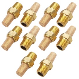 mxuteuk 10pcs Brass Pneumatic Muffler Filter Noise Silencer, Hex Sintered Silencer Air Line Fitting 1/8" NPT XYQ-G-(1-8)