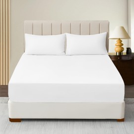 R&Z Extra Deep Polycotton Non Iron Fitted Sheet Easy Care 40cm (White, Double)