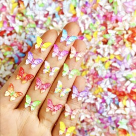 100PCS Butterfly Nail Charms 3D Colorful Butterfly Nail Rhinestones Pink Blue Green Purple Gradient Butterflies Nail Gems Butterflies Nail Diamonds Cute Nails Jewelry for Women Acrylic Nail Supplies