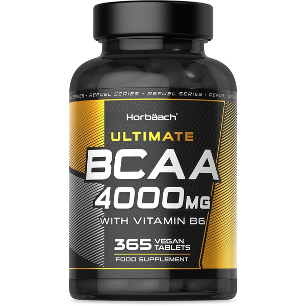 BCAA Tablet | 4000mg BCAAs per Serving | 365 Vegan Tablets | Essential Amino Acid Supplement with Vitamin B6 | by Horbaach