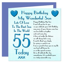 Son 55th Happy Birthday Card - Lots Of Love To The Best Son In The World - 55 Today
