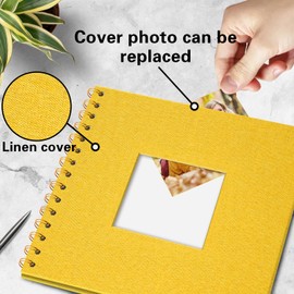 Vienrose DIY Photo Album 20.5 x 20.5 cm, DIY Scrapbook Spiral Album with 40 White Pages, Linen Photo Album for Pasting for Families, Baby, Wedding, Anniversary, Birthday, Yellow