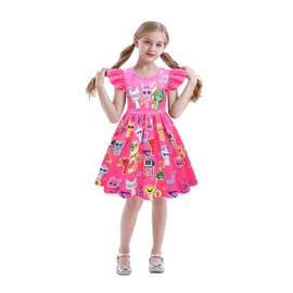 Kids Girls Sprunki Clothes Sprunki Dress Sprunki Birthday Outfits Novelty Ruffle Sleeve Dress Daily Outfits Short Sleeve Dresses Kids Clothes Party Gifts Outfit Rosered