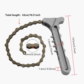 QUCUMER Oil Filter Chain Wrench Tool Band Wrench Silver Aluminium Oil Filter Wrench with Chains 450 mm Adjustable Key Oil Filter Tensioner for Car Motozum/Opening Filters/Pipes