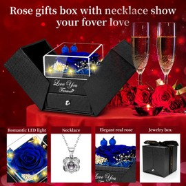 Lebana Preserved Blue Real Rose with Heart I Love You Necklace -Eternal Flowers Rose Birthday Gifts for Her Mom Wife Girlfriend Grandma on Valentines Mothers Day Christmas Anniversary Romantic-Blue