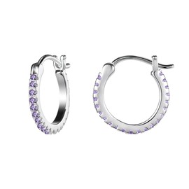 AoedeJ Cubic Zirconia Hoop Earrings for Women Small Hoop Earrings Huggie Earrings Sterling Silver Hoop Earrings for Women (Purple)