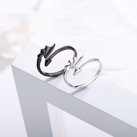 Rebrilliant Matching Rings for Couples Best Friends - Adjustable Rings Promise Rings for Him Her, Wings Shaped Hugging Protection Jewelry - Gift Wrap (Black&White)