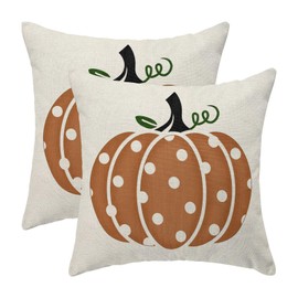 GIOPAMGO Fall Pillow Covers 18x18 Set of 2, Orange Polka Dots Pumpkin Farmhouse Fall Decorations Throw Pillow Covers Autumn Thanksgiving Outdoor Decorative Linen Cushion Case for Couch Sofa Home