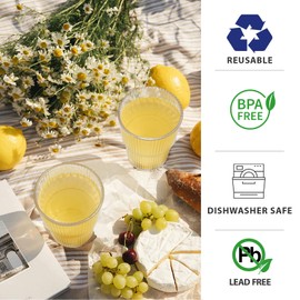 REALWAY 17oz Ribbed Plastic Glasses, Unbreakable Acrylic Drinking Cups – Clear, Reusable, Dishwasher Safe, Stackable Tumblers for Kitchen & Parties – Set of 12