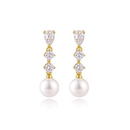 Pearl Earrings for Women, 14k Gold Plated Trendy Diamond Pearl Drop Earrings Bridal Shower Gifts Wedding Gifts for Women