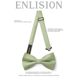 Enlision Mens Sage Green Bow Tie Pre Tied Bow Ties and Pocket Square Set Solid Color Formal Adjustable Bowtie Handkerchief for Party Festival
