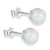 White Gold Plated Sterling Silver Opal Stud Earrings 3mm-8mm Options, Simulated Opal Dot Studs Hypoallergenic Jewellery (White-Ball, 3mm)