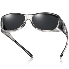 TINHAO Fit Over Sunglasses For Women - Polarized Fitover Sunglasses (Transparent Grey, Black)