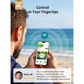 Smart Sprinklers Controller WiFi, Irrigation Controller Easy Use App Enabled, 4 Zone + 16 Plans, Save Water Auto Skin Rain, Freeze & Wind, 10 Minutes Install (Light Blue)