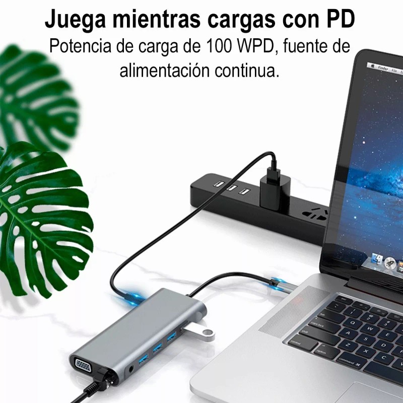 GOMITA 11 En 1 Usb-c To Hdtv +vga+lan+usb+tf+sd+pd+audio